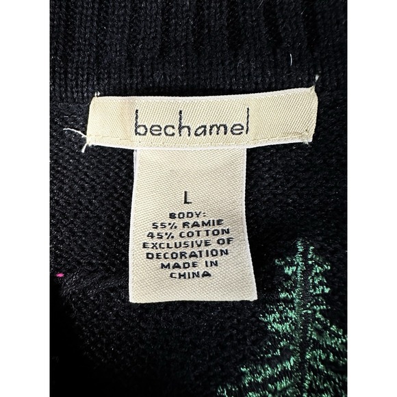 Bechamel Vintage Black Holiday Full Zip Cardigan Moose Xmas Tree Appliques LG - Picture 3 of 8